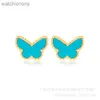 Dames topklasse Vancelfe originele designer oorbellen s sterling zilveren turquoise ingelegde vlinder oorbellen met dierlijke vorm eenvoudige sieraden met logo