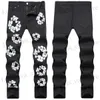 Men's Jeans 2024 Black Mens Flower Printed Jeans Y2k Graphic Denim Harajuku Gothic Mid Waist Straight-leg Pants Man T240419