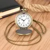 Pocket horloges Chinese bronzen draak gesneden steampunk fob analoge horloge met ketting ketting geschenken antiek voor mannen vrouwen