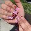 Uñas falsas 24pcs de longitud media prensa en uñas ballet uñas falsas con diseño de perlas de arco cuadrado cuadrado de fresa rosada y240419