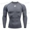 Men's T-Shirts Sports Top Quick Dry Mens Compression Shirt Long Slve Second Skin Gym Workout Short Running T-Shirt Men Wear T240419