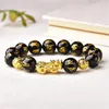 Link armbanden 10 mm Natuurlijk zwart agaat om mani Padme Hum Pixiu Bracelet Women Fashion Healing Crystal Round kralen Liefhebbers Strand sieraden