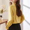 Women's Blouses NAVIU Spring Ruffle Neck Satin Women 2024 Elegant Single Button Breathable Long Sleeve Shirts Tops Yellow White