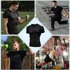 Herrt-shirts komprimerade snabbtorkning av t-shirt Mens som kör sport tight short t-shirt herr gym topp j240419