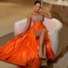 Orange Saoedi -Arabië Prom verjaardagsjurk 2024 Strapless een lijn kralende zijde split -avond formele feestjurken gewaad de soiree vestido gala