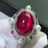 Cluster Rings Vintage Ruby Peral Diamond Ring Real 925 Sterling Silver Party Wedding Band for Women Bridal Engagement Smycken