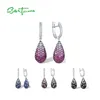 Boucles d'oreilles en peluche Santuzza Pure 925 Drop en argent sterling pour les femmes étincelantes en pierre de pierre de pierre de pierre ovale de fête d'anniversaire ovale bien bijoux