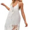 Copertina bianca senza schienale con nappe sexy sexy vneck in pizzo halter spiaggia dres costume da bagno estate abbigliamento da spiaggia 240417