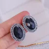 Boucles d'oreilles étalons de style ethnique rétro couleur argenté ovale pour les femmes vintage boho noire en phabinement de bijoux en cristal accessoires