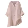 Bluzki damskie 25 kolorów koszule damskie bawełniany bielizn stały kolor top damski guzika w dół w dół koszuli z długim rękawem w lecie