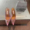 Sandaler tofflor Spring Summer Ultra-High Heel Women's Pointed Film Rhinestone Thin Roman Back Trip Belt Shoes
