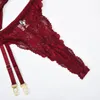 Bras Set Lingerie in pizzo con strassiante fantasia senza soluzione di cucitura in biancheria da biancheria rossa cinghia aperta reggiseno set di merci intime esotiche da 3 pezzi abiti