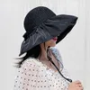 Outdoor Black Gum Fisherman with Big Eaves Beach Straw for Women Folding Cotton and Hemp Sunshade Summer Cool Hat Sunscreen UV Rays