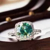 Bröllopsringar GRA Certified 3 Moissanite Ring VVS1 Lab Green Diamond Solitaire Ring for Women Engagement Promise Wedding Band Fine Jewelry 240419