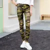 Calça feminina Personalidade de moda Camuflagem Imprimir leggings casuais buracos oco rock rock punk tie lolita cortada