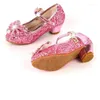 Dance Shoes Princess Butterfly Leather Kids Diamond Bowknot High Heel Children Girl Glitter Fashion Girls Party Shoe