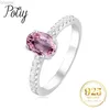 Solitaire anel potiy genuíno natural oval topázio rosa 925 anel solitário de prata esterlina para mulher moda gemstone jóias finas casamento d240419