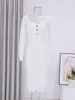 Casual Dresses Knitted Women Dress Buttons Full Sleeve Square Collar Medium Long Slim Spring 2024 Clothing Female Elegant 15KB5698