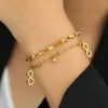 Bransolety Bangle Stal nierdzewne wykwintne dzwonek Bell Infinity Symbol koraliki koraliki warstwowe łańcuch mody bransoletka dla kobiet biżuteria impreza prezentl240417