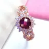 Cluster Rings 585 Purple Gold Ruby Utsökt lyxbröllop för par 14K Rose Classic Crystal Design Women's Engagement SMycken