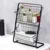 Kitchen Storage Iron Shelf Rack For Seasoning Organizer Fruits Holder Double Layer Basket Bathroom