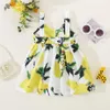 Girl's Dresses Summer girls dress childrens sleeveless lemon print bow European and American style suspender dress d240423