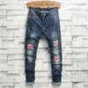 Jeans masculins skinny déchiré bleu stretch slim pantalon denim patch peinture mode point hip hop pantalon masculin