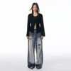 Damesjeans Street Bandage gescheurde vrouwen baggy Amerikaanse stijl Frayed Holes Burr Edge Design wide been vernietigd 90s retro broek broek broek