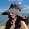 Berets ochrona szyi czapka rybaka z szalem składane czapki panama szerokie brzegi solidny kolor plażowy lato