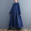 Robes décontractées yzjnh 2024 Lâche et simple couche à cou debout de couche à coude plissée Longue robe longue grande