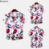 Herren lässige Hemden 2024 Hawaii Stil Männer Trend Roseabdruck Kurzarm Tops Man Holiday Männliche Strandhemd Bluse Streetwear