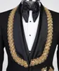 Luxo 2 peças Blazer Vest Men terá um botão de cetim de lapela larga apliques de ouro formal Minchações Casamento Groom Plus Tamanho