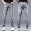 Designer di jeans maschile Babaoshen 2024 primavera/estate Nuova tendenza a calo timping elastico slim fit gamba pantaloni lunghi lunghi jquf grigio chiaro