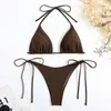 Sexy vrouwen string solide color bikini set zijkant halter tie zwempak dames split riem verstelbare Braziliaanse badmode strandkleding 240410