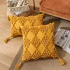 Pillow Tufted Diamond Pattern Cover 30X50/45X45cm Nordic Style Beige Yellow Simple Tassel Throw Pillowcase For Home Decoration