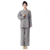 Ethnic Clothing Buddhist Layman Clothes Set Top And Pants 5 Colors Haiqing Adults Meditation Traditional Chinese Nun Monk Suit