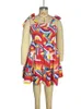 Plus size elastische mini -jurk dames elegante print lente zomer nek mouwloze jurken groothandel druppel 240411