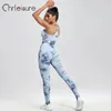 Chrleisure Yoga Set Femmes Souple sans cravate Dye Fashion Push Up Bra Printing Aesthetic Fitness Gym High Taist Female Pants 240415