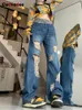 Frauen Jeans Cotvotee Vintage Ripped for Women 2024 Fashion Chic Lose Casual High Taille Wide Bein Blue Streetwear geradeaus