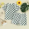 Zestawy odzieży Lioraitiin Toddler Boys Summer Swimsuit Checkerboard Druku