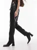 Kobietowe spodnie kobiety czarne vintage wysokiej talii matowa skóra przycięta spodni panie eleganckie pu -ołówek z kieszonkową solidną niestandardową 2024