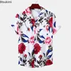 Herren lässige Hemden 2024 Hawaii Stil Männer Trend Roseabdruck Kurzarm Tops Man Holiday Männliche Strandhemd Bluse Streetwear