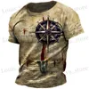 Herr t-shirts vintage mens t-shirt sommaren amerikansk skjorta toppar kompass tryckt kort-slve ts lösa dagliga män kläder casual strtwear t240419