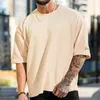 Novo exercício de esportes de fitness Cordo de camiseta solta de camiseta de verão Crewneck algodão correndo de manga curta solta 240415