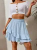 Faldas La cintura alta para mujeres Irregular Solid Falda corta Moda de verano Bordes con volantes Mini Blanco Blanco Blanco