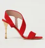 الصيف العلامة التجارية الصيفية الفاخرة Moneta Women Sandals Shoes Gold Culpted Enels Strappy Black Red Party Lady Selegant Walking EU35-43 مع صندوق
