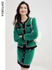 Рабочие платья Sentubila Spring Fashion Tweed Sets O-образной куртки с длинным рукавом A-Line Mini Subir