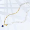 Naszyjniki wiszące 925 Srebrne złoto w kształcie serca w kształcie serca Naturalny naszyjnik wiszący perły dla kobiet mody asymetryczne łańcuch Naszyjniki Prezent P240 240419