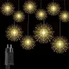 Thrisdar 10 w 1 wiszący Starburst Fajerwerk Światło na świeżym powietrzu Świąteczne Twinkle Dandelion Fairy String Light For Holiday Patio Decor 240409