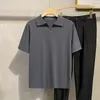 Mens Casual Light Luxury Knitted Polo Shirt Leisure Solid Color VNeck Short Sleeve TShirt for Men Breathable Fashion Knitwear 240416